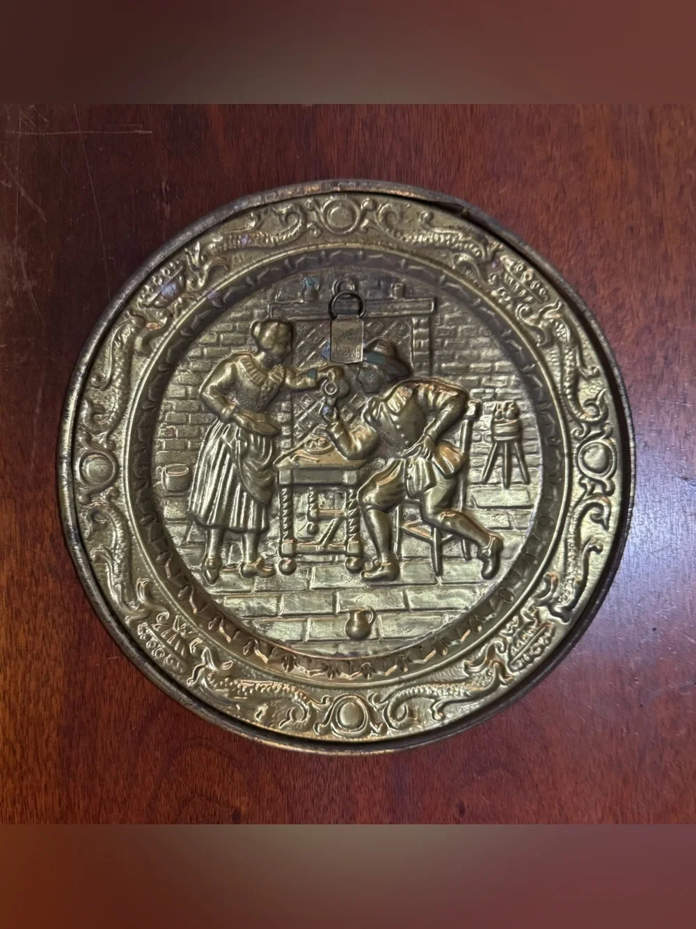 Vintage Peerage Brass Embossed Wall Plate Tavern Scenes (2pc)